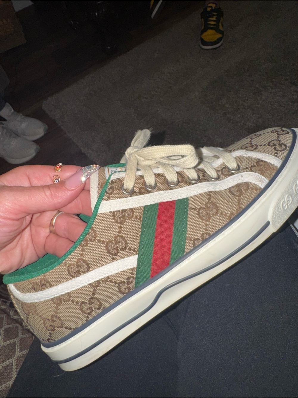 Gucci  Brown GG Canvas Low-Top Sneaker with Red & Green Stripe